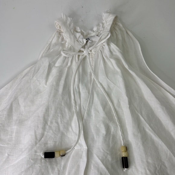 Zara White Linen Sleeveless Tie Front Tank Top - Picture 4 of 10